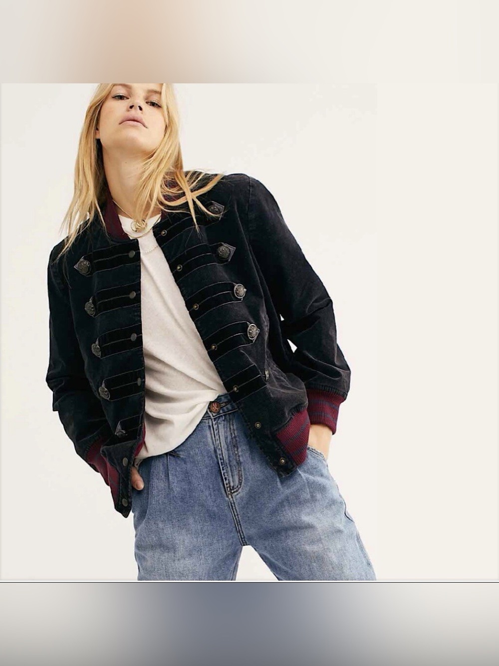 Free People Black Atlas Cord Bomber Jacket